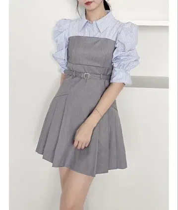 [새상품] dazzlin 레이어드 셔츠 미니 원피스 M 사이즈 블루