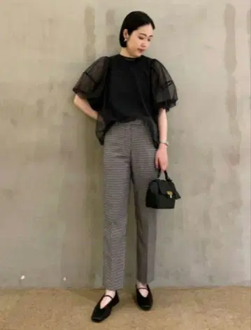 Mila owen 뒷밴딩 센터 프레스 테이퍼드 팬츠 깅엄 체크