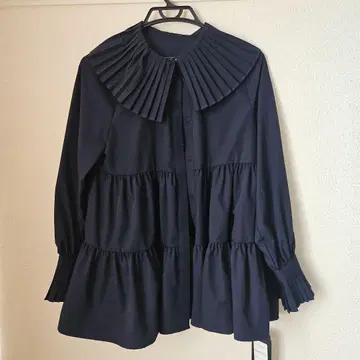 핏모어 새상품 네이비 플리츠 칼라 긴팔 셔츠