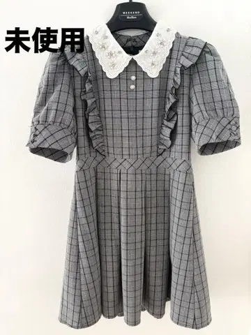 미사용 evelyn 비쥬 프릴 체크 원피스