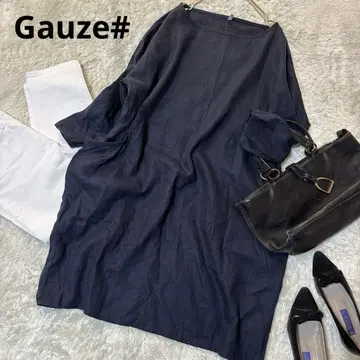 새상품급*거즈 Gauze# 워셔블 린넨 100 넉넉한 원피스 네이비