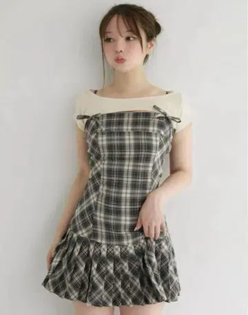 andmary Karen check mini dress beige