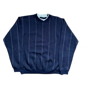 80s Eddie Bauer 블랙 택 맨투맨 스트라이프 레이어드 넥