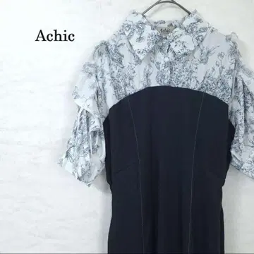 Achic 꽃무늬 카라 네이비 원피스
