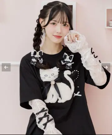 암 워머 Ribbon Cat T셔츠 ROJITA