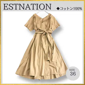 새상품급 ESTNATION 카슈쿨 원피스 허리 리본 아름다운 실루엣 36