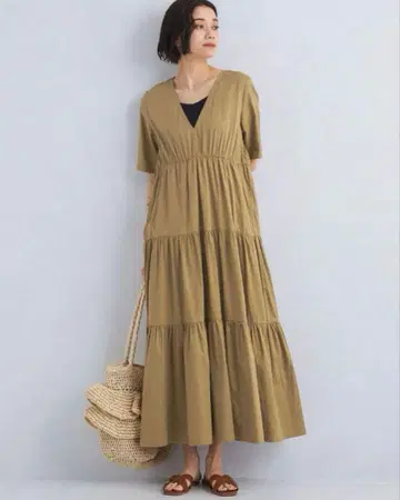 유나이티드 애로우즈 티어드 롱 원피스 반팔