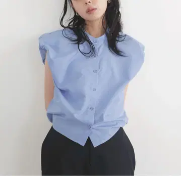 벌룬 숄더 블라우스 블루
