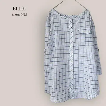 [엘르] ELLE 코튼 린넨 셔츠 튜닉 긴팔 체크 그레이