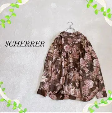 [ SCHERRER ] 긴팔 블라우스 꽃무늬 앞 버튼 브라운 광택감 장미
