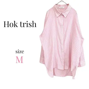 hok trish [ M ] 긴팔 스트라이프 셔츠 빅 실루엣 핑크 귀여워
