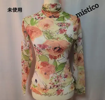 미사용 mistico 꽃무늬 하이넥 긴팔 시스루 상의