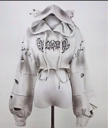 이드라타르테오도르 데미지 숏 고양이 귀 후드티 I.GRAY