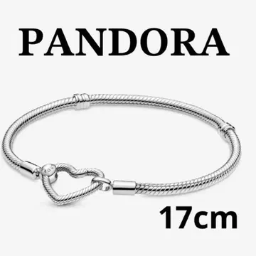 PANDORA 하트 클로즈 스네이크 체인 팔찌 17cm