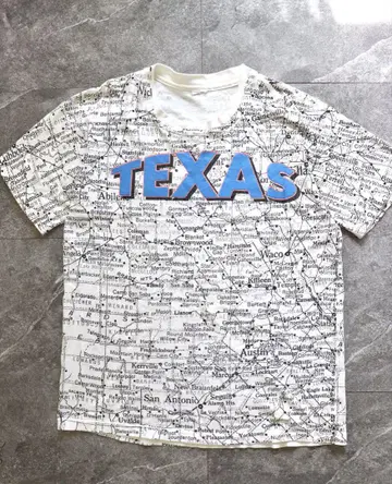 90s USA TEXAS 지도 도안 티셔츠 빈티지 구제 의류 올 패턴