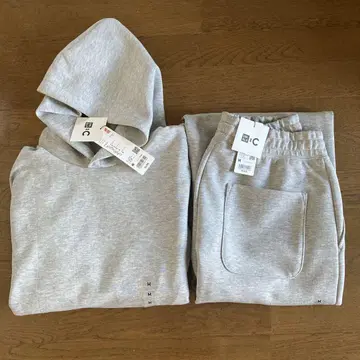 새상품 UNIQLO C 와이드 스웨트 팬츠 스웨트 후드티 M 그레이 셋업