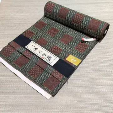 기모노 옷감 앙상블 울 혼방 올 패턴 짙은 녹색 계열