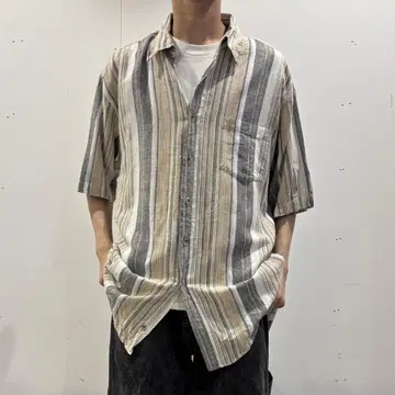 90s~ cotton linen stripe shirt