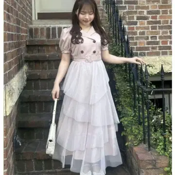 택 포함 미사용 새상품 An MILLE 튤 도킹 트렌치 OP 핑크