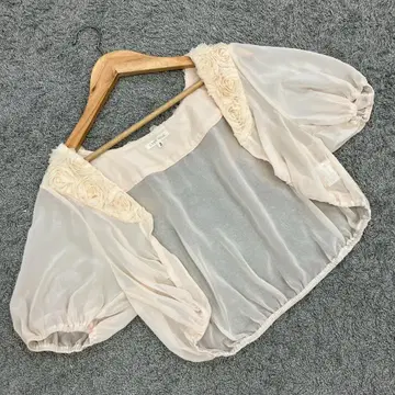 L'EST ROSE 레스트로즈 퍼프 슬리브 시어 가디건 핑크 (2
