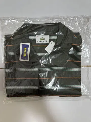 LACOSTE 스트라이프 피케 셔츠 올리브 그린