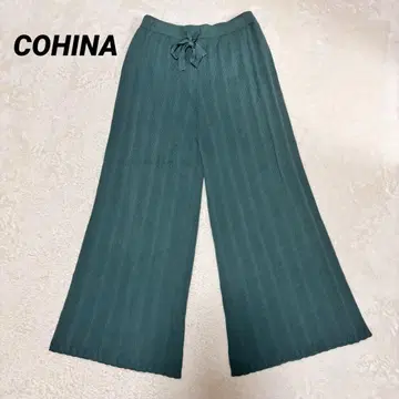 COHINA 밑단 스칼라 리브 니트 와이드 컬러 팬츠
