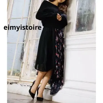 에이미 이스트 월 eimy 플레어 스커트 블랙 플리츠 꽃무늬