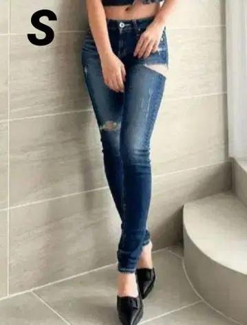 GYDA 사이드 립 스키니 데님 팬츠 S 사이즈 인디고 블루