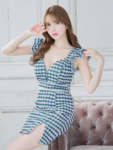 프론트 지퍼 트위드 미니 드레스 프론트 지퍼
