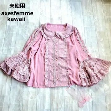미사용 엑시즈팜 레이시 공주 소매 블라우스 핑크