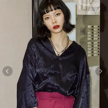 jouetie 로즈 자카드 차이나 셔츠
