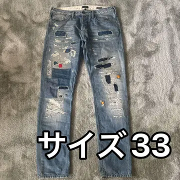 아르마니 청바지 데님 팬츠 데미지 가공 크러쉬 가공 패치워크