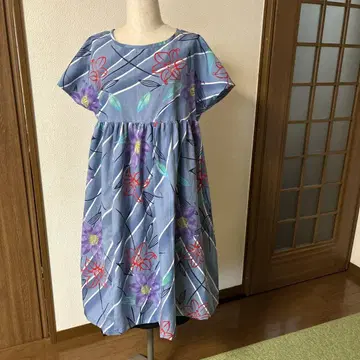 꽃무늬 릴랙스 원피스 파란색 유카타 리메이크