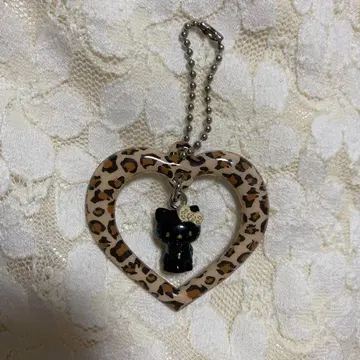 레어! 레오파드 무늬 하트 모양 스트랩 블랙 키티 헤이세이 레트로 갸루