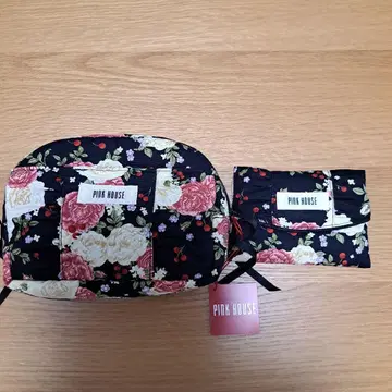 PINK HOUSE 플라워 프린트 파우치, 포켓 티슈 케이스 세트