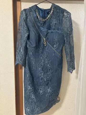 ROBE de FLEURS Glossy 다크 블루 레이스 드레스 L