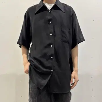90s~ black silk shirt longpoint