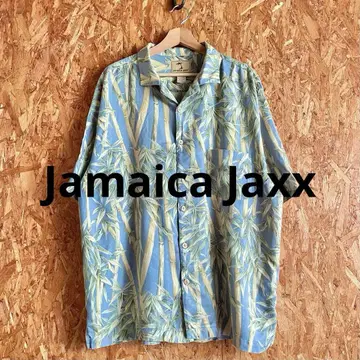 Jamaica Jaxx 알로하 셔츠 오픈 카라 셔츠 실크 대나무 잎 패턴