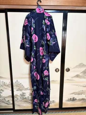 네이비 컬러 나팔꽃 패턴 유카타