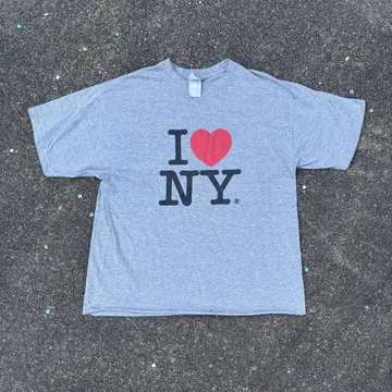 I LOVE NY tee 그레이 y2k 숏 기장 컷오프 BOX 실루엣