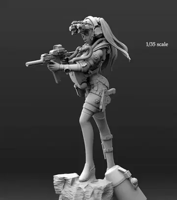 1/35 바디 아머로 무장한 여성 병사 미도색 레진제 H180