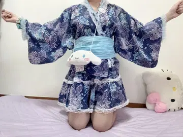 스카이블루 유카타 오비 포함 시나몬 산리오 스카이블루 갸루 천사