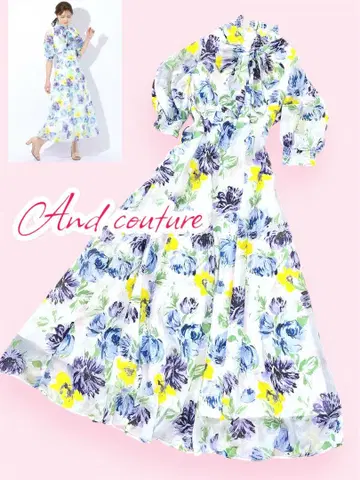 And couture 섀도우 리프 프린트 원피스