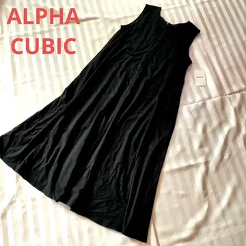 ALPHACUBIC 슬리브리스 플레어 원피스 M 블랙 면 혼방 스트레치