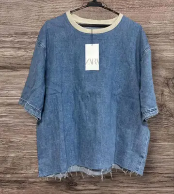 ZARA 오버사이즈 데님 블루 프링글 스커트 티셔츠 S