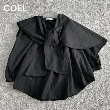 COEL 빅 컬러 블라우스 비대칭 7부 소매 무료 블랙