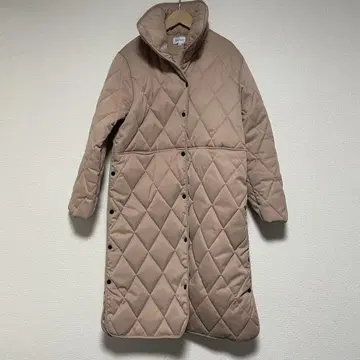 베이지 퀼팅 재킷 롱 길이