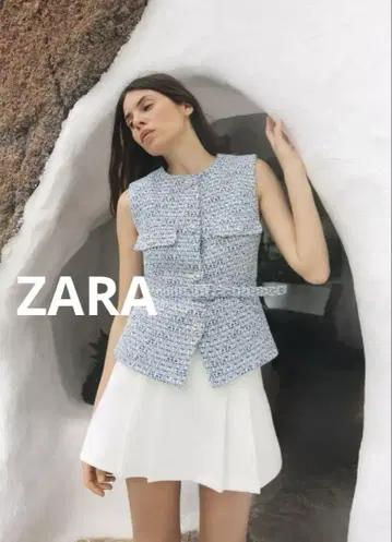 새상품 ZARA 텍스처 베스트 트위드 블루 M