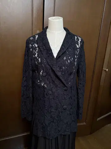 레이스 더블 브레스티드 테일러드 재킷 검정