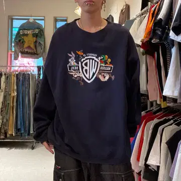 루니툰 90s XL 네이비 자수 오버사이즈 맨투맨
